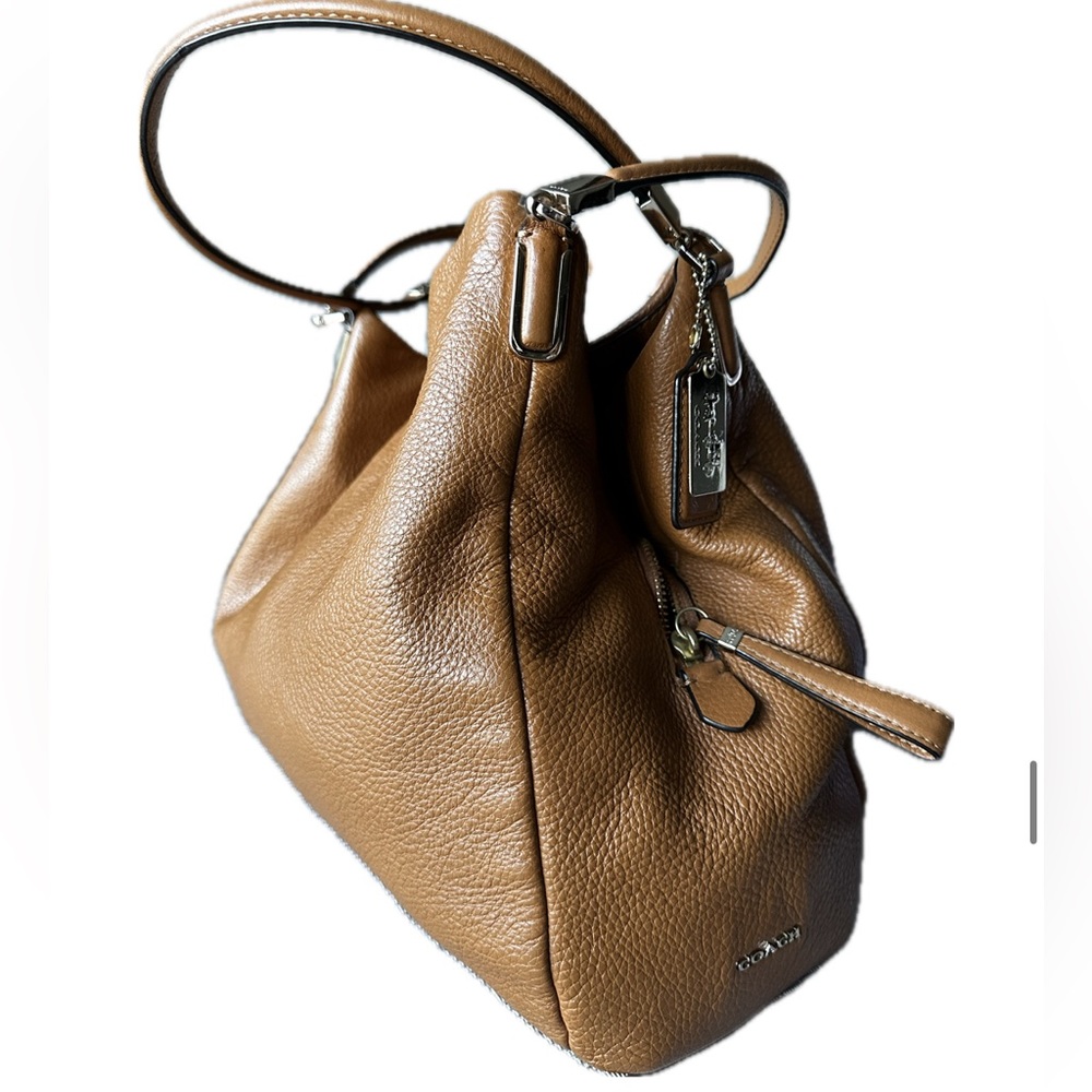 Camel Colored Coach Pebble Leather Tote Handbag
